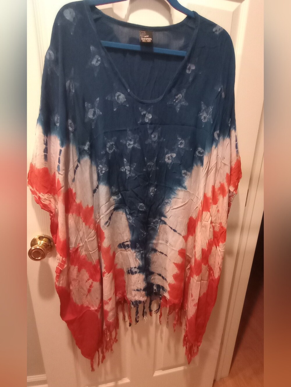 Tie-Dye V-Neck Coverup - Blue, White & Red